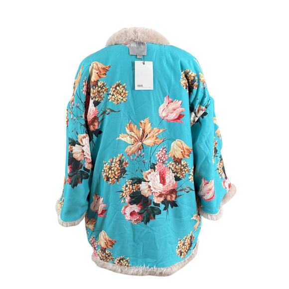ASOS Boho Reversible Faux Fur Jacket with Reverse Floral Print (3 small flaws) - Picture 3 of 10